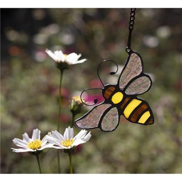 Bumble Bee Ornament Stained Glass Window Hanging Suncatcher Home Decor - Picture 2 of 7